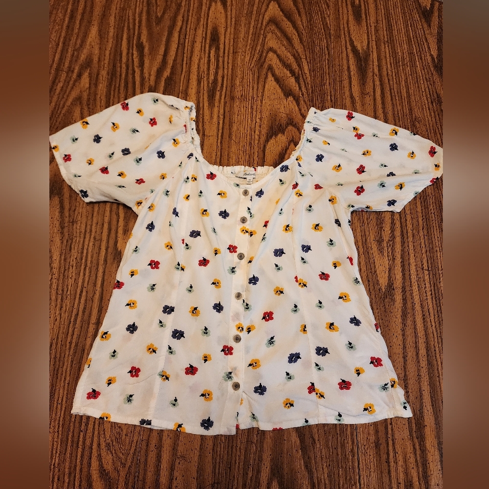 Madewell Cream Blouse with Floral Print